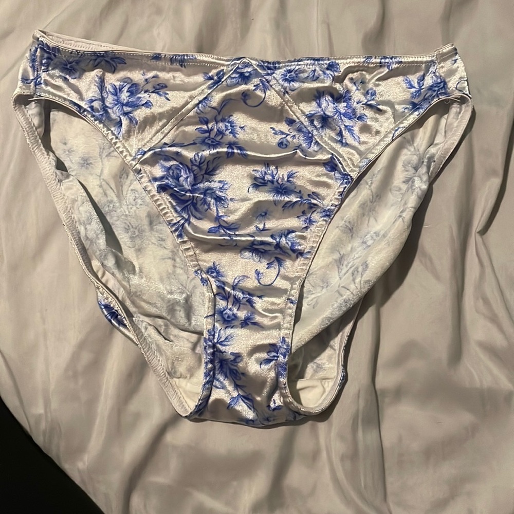 white and blue floral panties